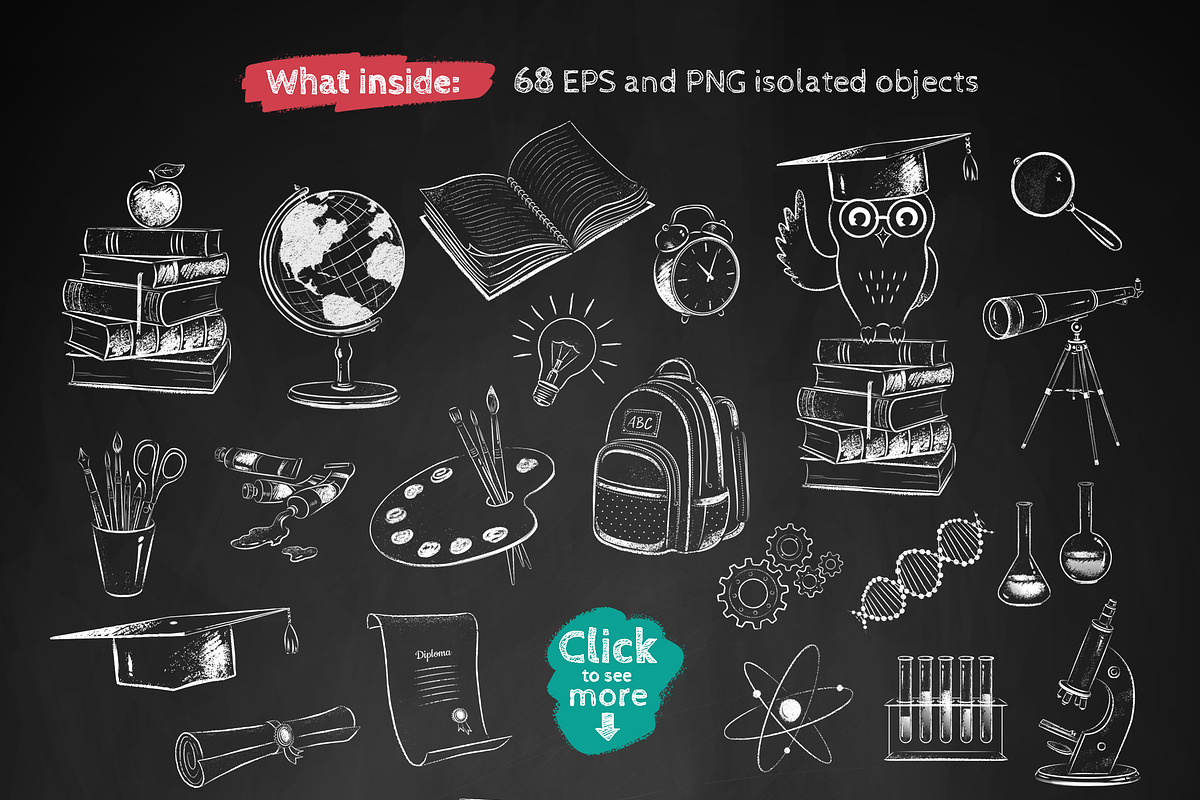 Chalked education set (BW), an Object Graphic by Sonya Illustrations (Photo 2 of 8)