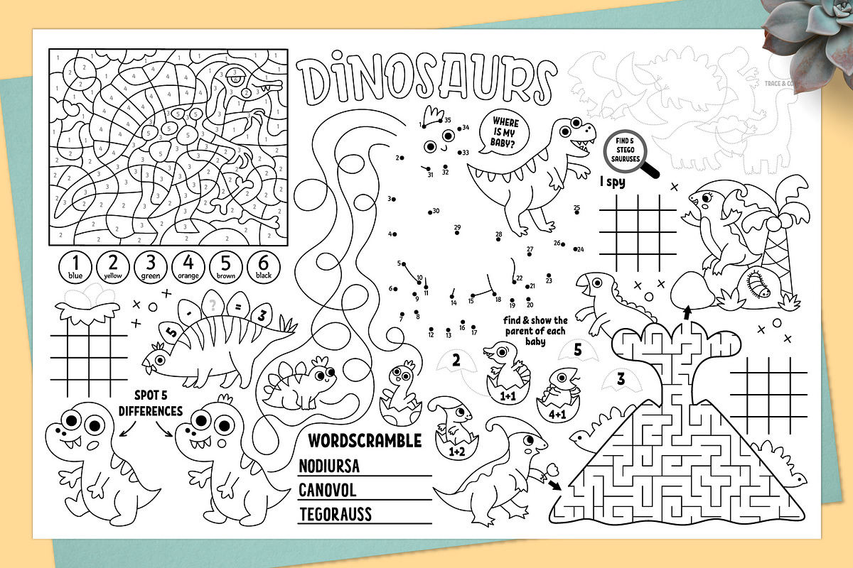 Dinosaur coloring activity play mats, an Education Illustration by Lexi Claus (Photo 2 of 6)