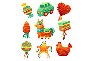 festive pinatas set. traditional, an Object Illustration by Multigon