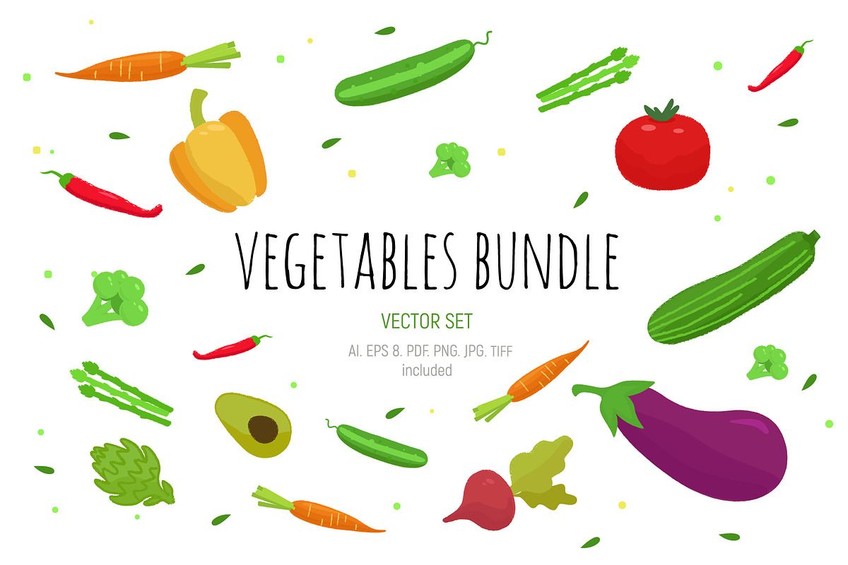 12 Vegetabeles vector set, an Illustration by My watercolor shop ...