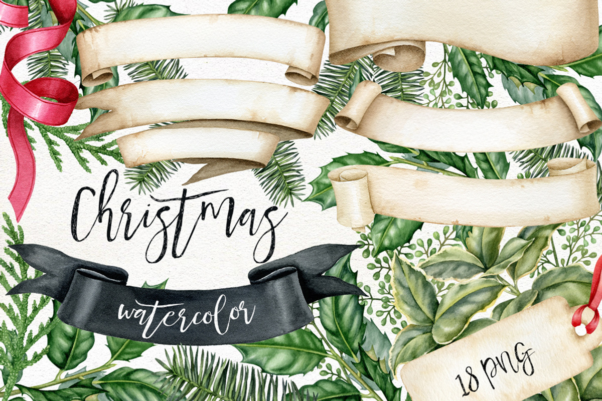 Watercolor Christmas vintage clipart, an Illustration by Mary (Photo 1 of 2)