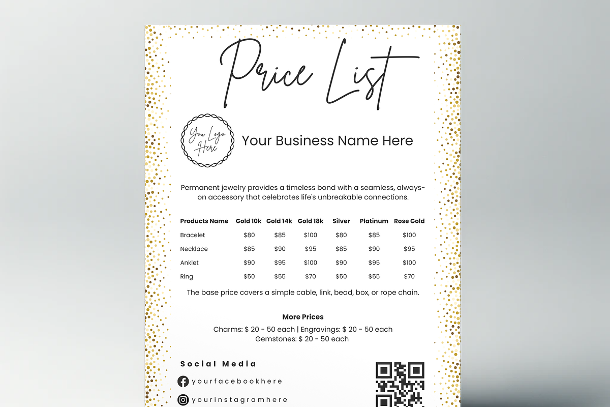 Permanent Jewelry Price List Sign, a Print Template by MondaySpark (Photo 3 of 9)
