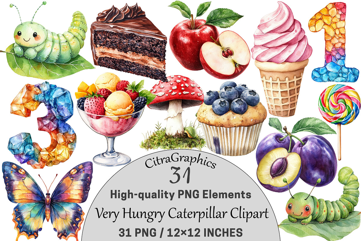 Very Hungry Caterpillar Clipart, a Seasonal Illustration by CitraGraphics (Photo 1 of 4)