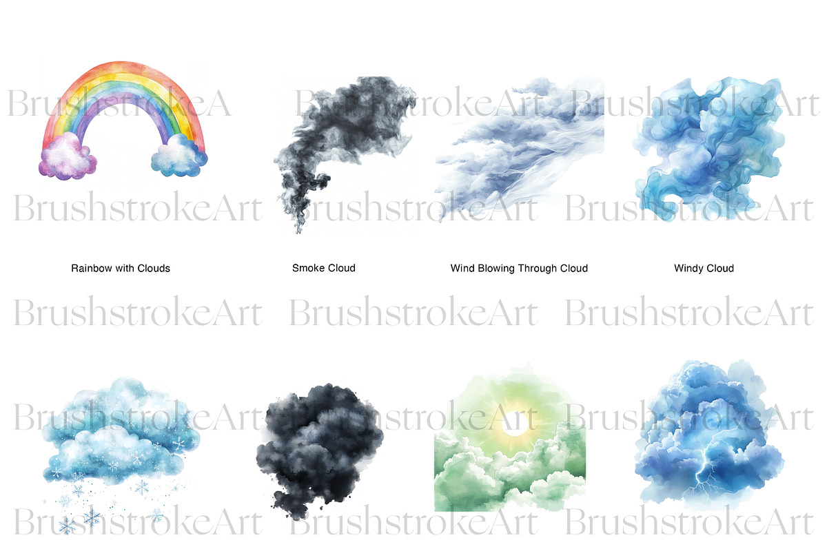 Watercolor Clouds Clipart, Cloud PNG, a Decorative Illustration by BrushstrokeArtGB (Photo 3 of 9)