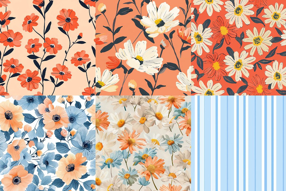 Floral Summer Digital Paper Bundle, a Texture Illustration by DreamPrint404 (Photo 4 of 7)