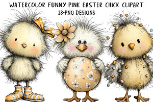 Funny Pink Easter Chick Clipart, an Illustration by Daily.Designs
