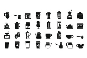 Coffee Icons Set Simple Vector. Cafe