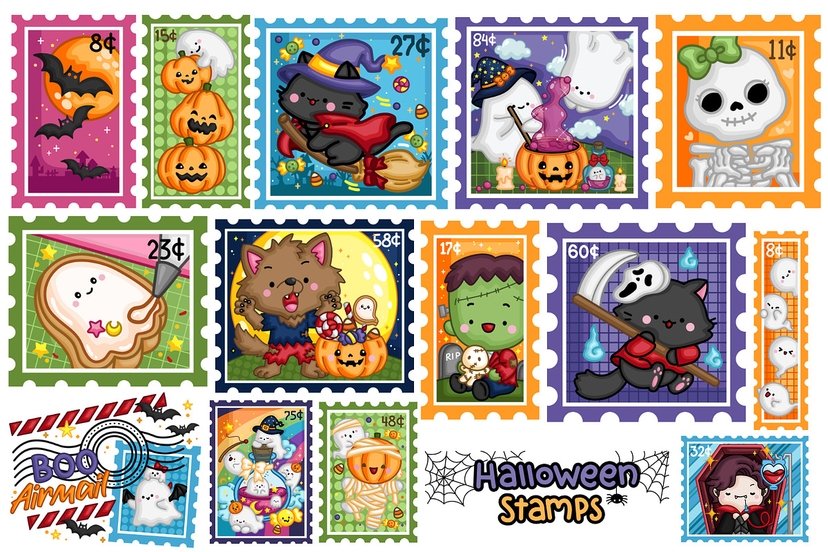 Cute Halloween Stamp Clipart, a Seasonal Illustration by Inkley Studio (Photo 1 of 3)