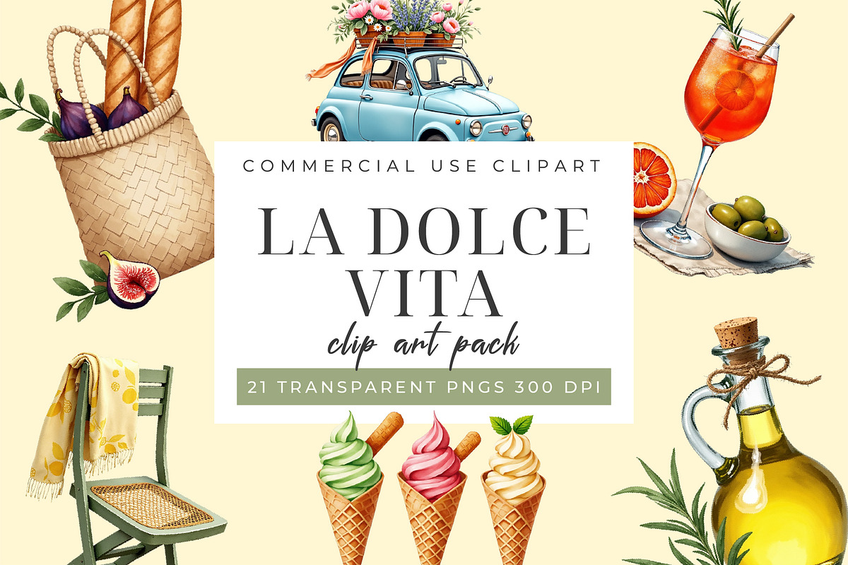 La Dolce Vita Italian Clipart PNG, an Object Graphic by Printable Pretty Studio (Photo 2 of 6)