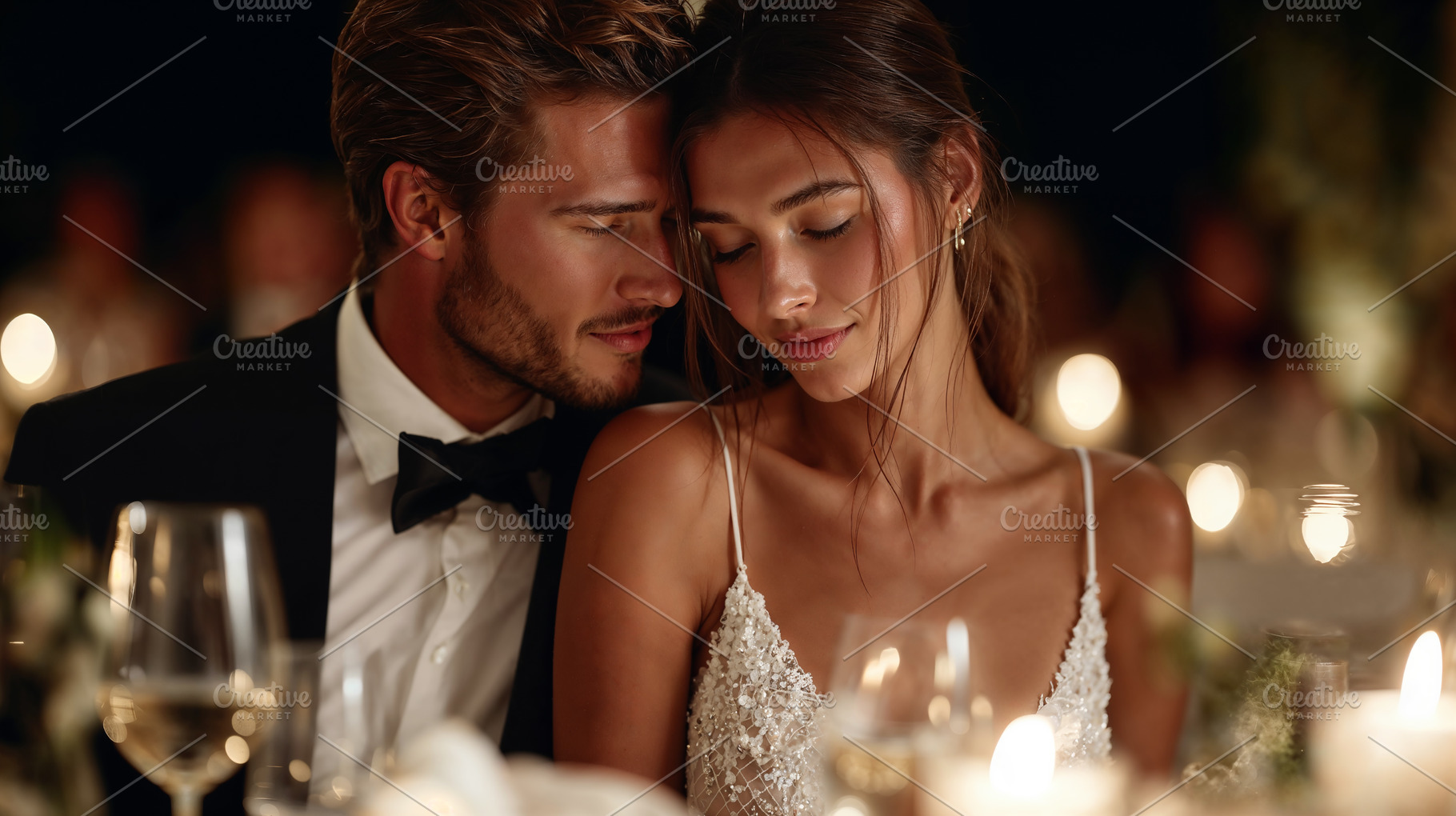 Romantic couple enjoying intimate moment at candlelit dinner, a Person Photo by OSORIOartist