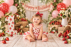 Strawberry Birthday Digital Backdrop