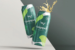 Sleek Soda Cans Mockup With A Splash, an Advertising Mockup by DesignRushMarket