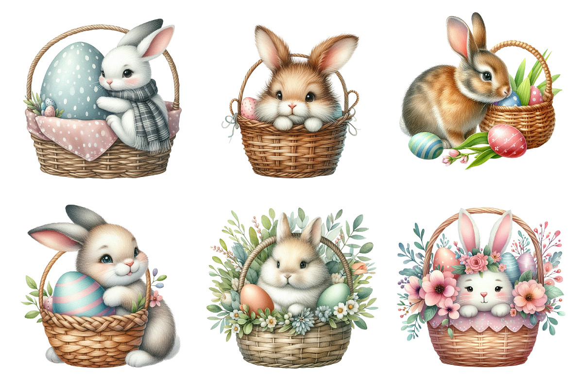 Cute Easter Bunny & Basket Clipart, an Illustration by DreamArtGraphic (Photo 2 of 4)