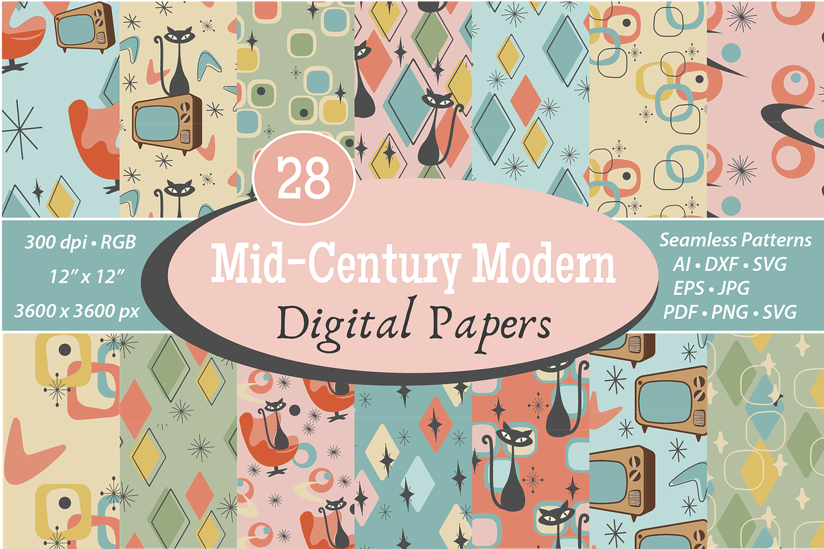 Mid Century Modern Seamless Patterns, a Pattern Graphic by Blynn Pippen (Photo 1 of 9)