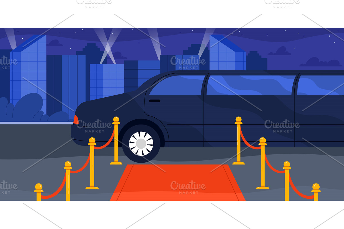 Luxury Limousine Arrival On Red, a Transportation Illustration by Flashvector