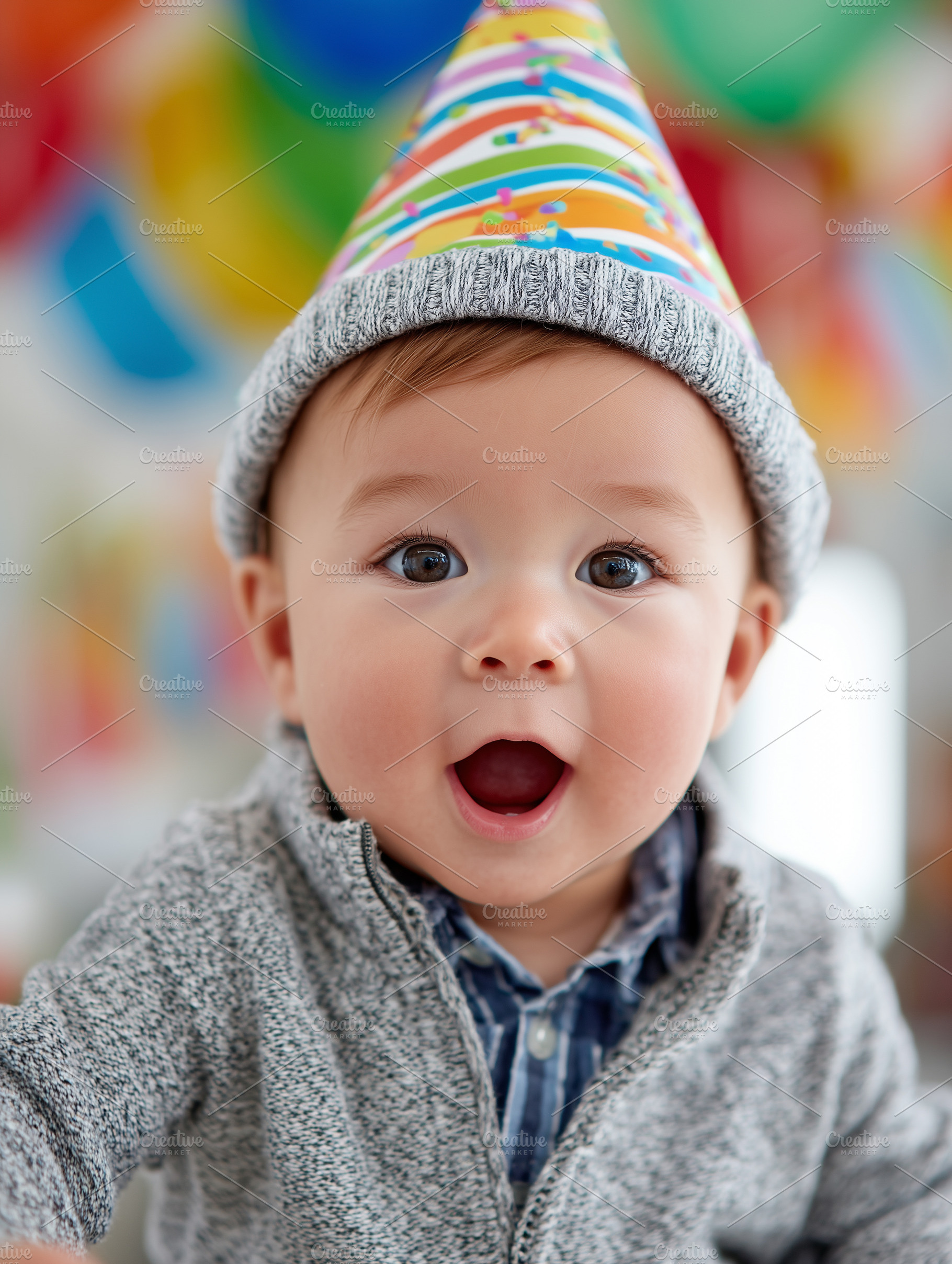 Adorable baby in colorful birthday, a Person Photo by MistyDay