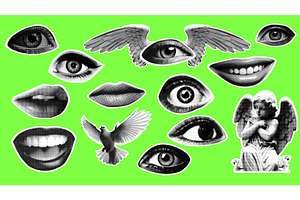 Woman lips and eyes as retro