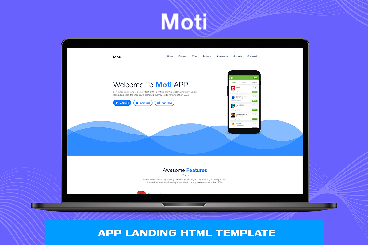 Moti - App Landing HTML Template, a HTML Template by THESOFTKING (Photo 1 of 2)