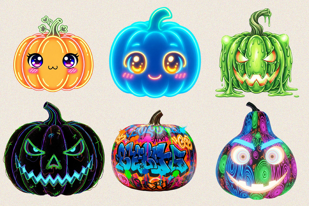 Neon Halloween Pumpkin Clipart Bundl, an Illustration by SVGArt (Photo 8 of 8)