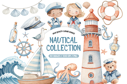 Nautical Clipart PNG Bundle, an Illustration by TatiMockup