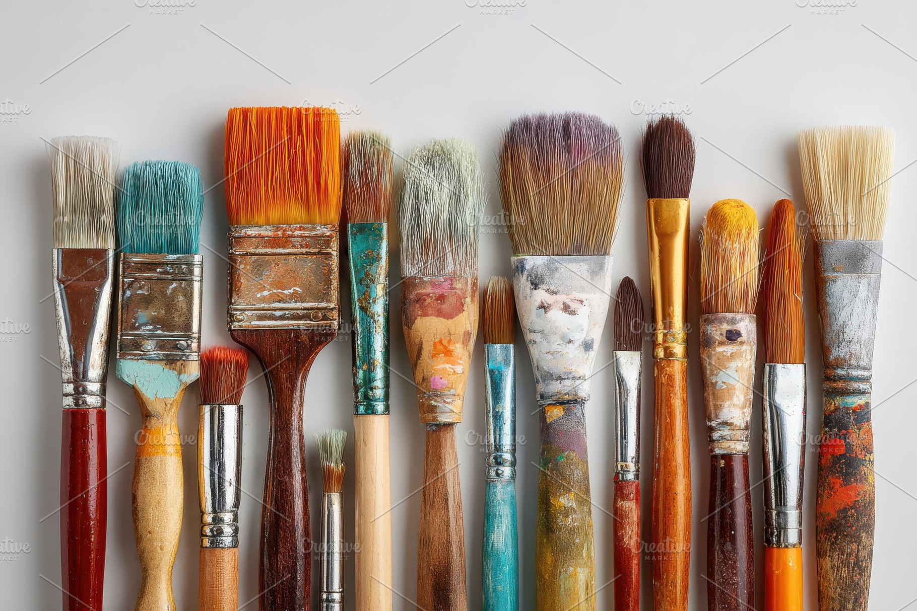 Row of well used paint brushes art s, a Photo by Pixeness Studio