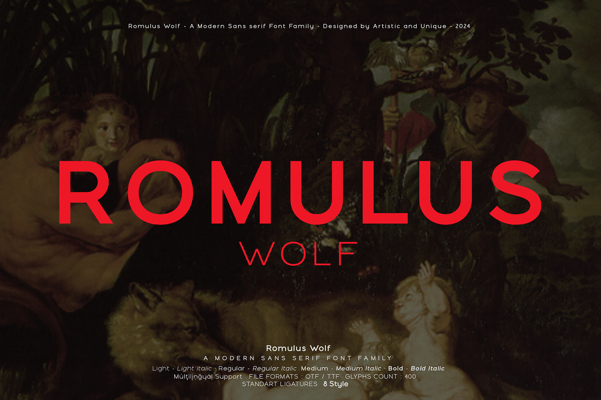 Romulus Wolf-Sans serif font family, a Sans Serif Font by Artistic & Unique (Photo 2 of 15)