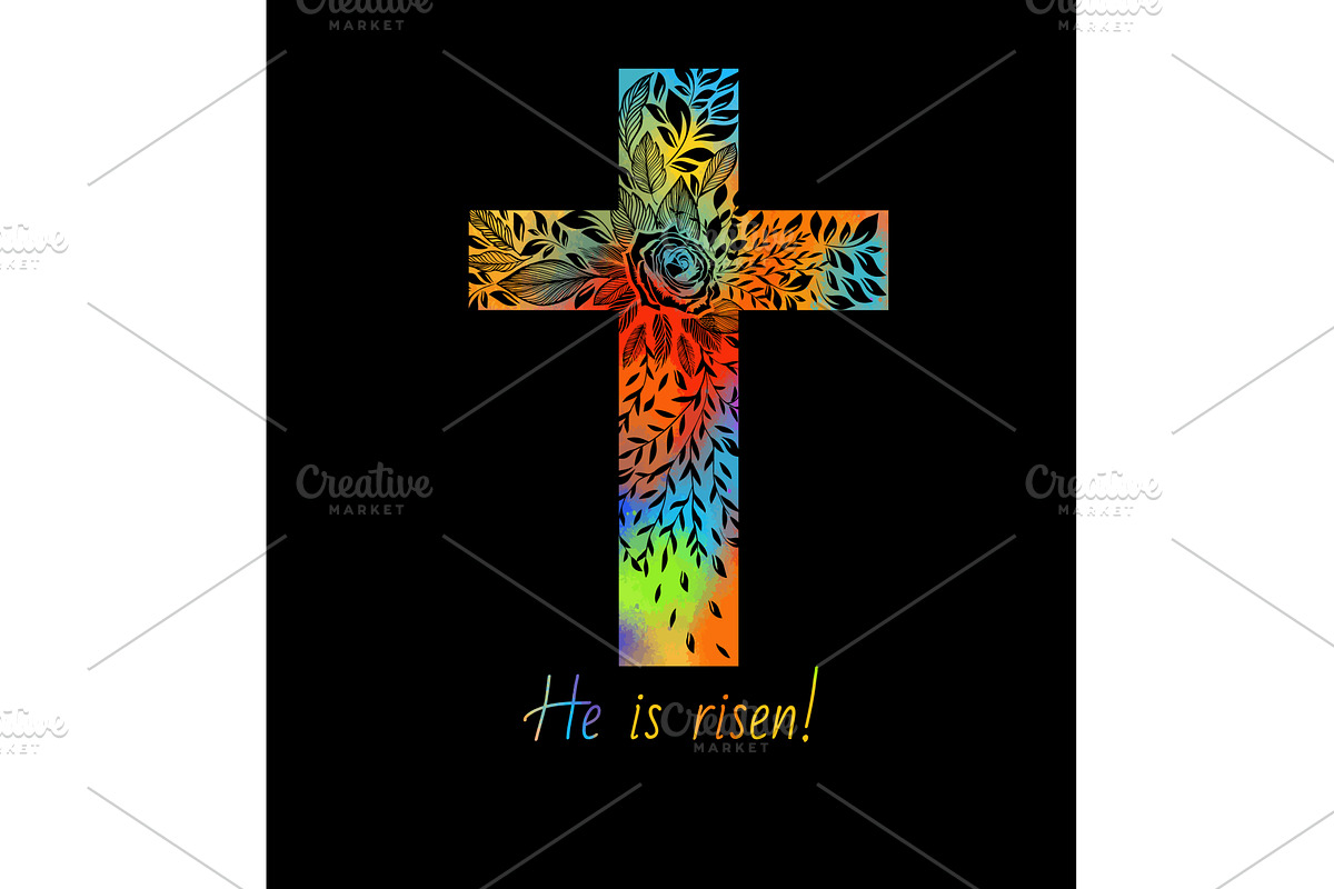 colored cross of flowers. He is, an Illustration by Nenahliadava Design