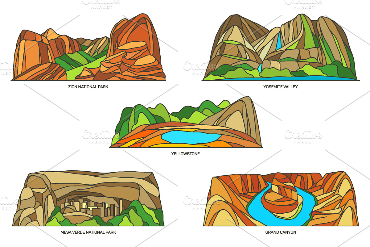 Nature sights of USA in line, an Illustration by GenziWorkshop (Photo 4 of 8)