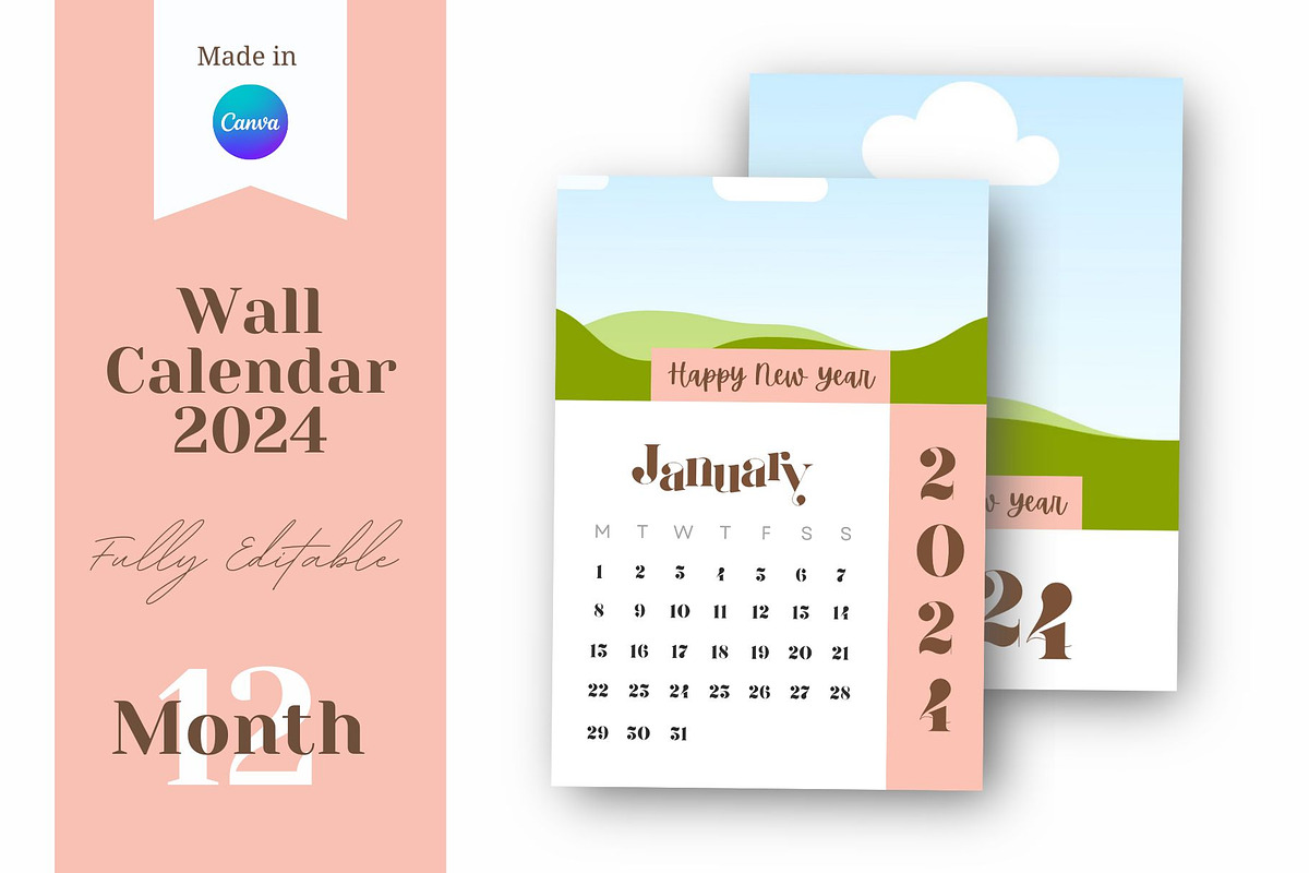 Editable Canva Frame Calendar 2024, a Stationery Template by Waliullah Solutions (Photo 1 of 4)