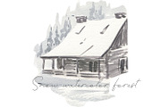 Snow watercolor forest, an Illustration by Love Watercolor Store (Thumbnail 8 of 8)