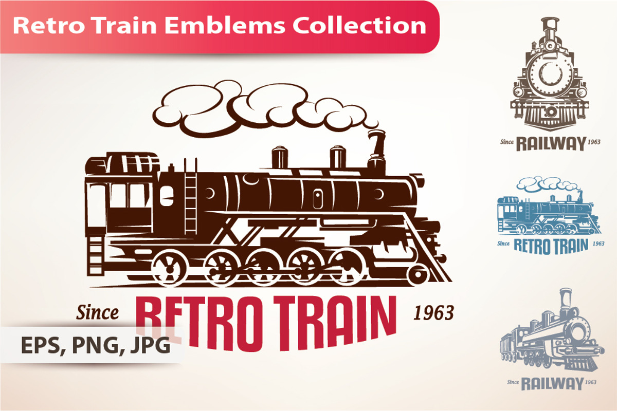 Retro Train Emblems and Labels Set, a Branding & Logo Template by Janna Millionnaya
