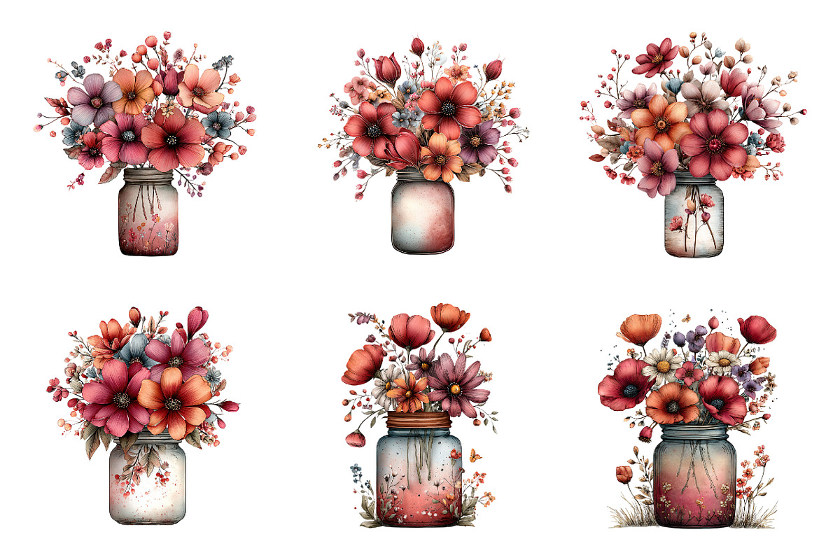 Whimsical spring mason jar clipart, an Illustration by SinaCreation (Photo 4 of 11)