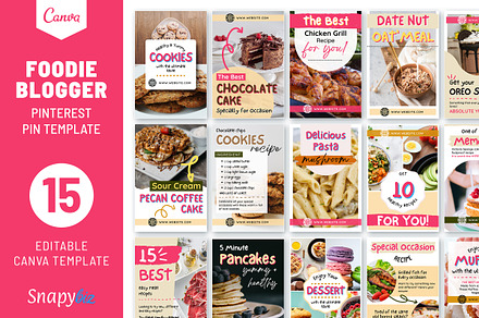 Foodie Blogger Pinterest Templates, a Social Media Template by Snapybiz