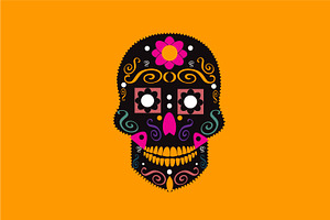 Sugar Skull Wih Pink Flower Eyes