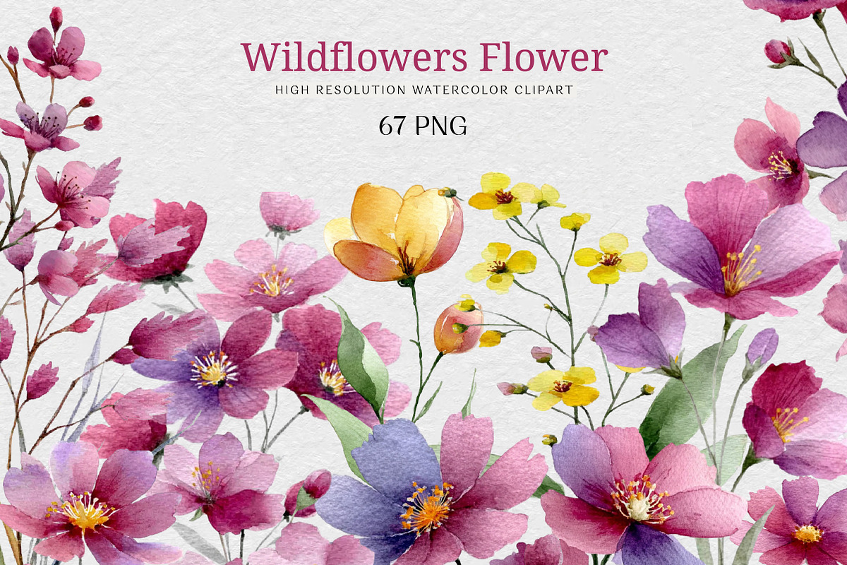 Wildflowers Watercolor Clipart, an Illustration by DreamCafeArt (Photo 1 of 6)