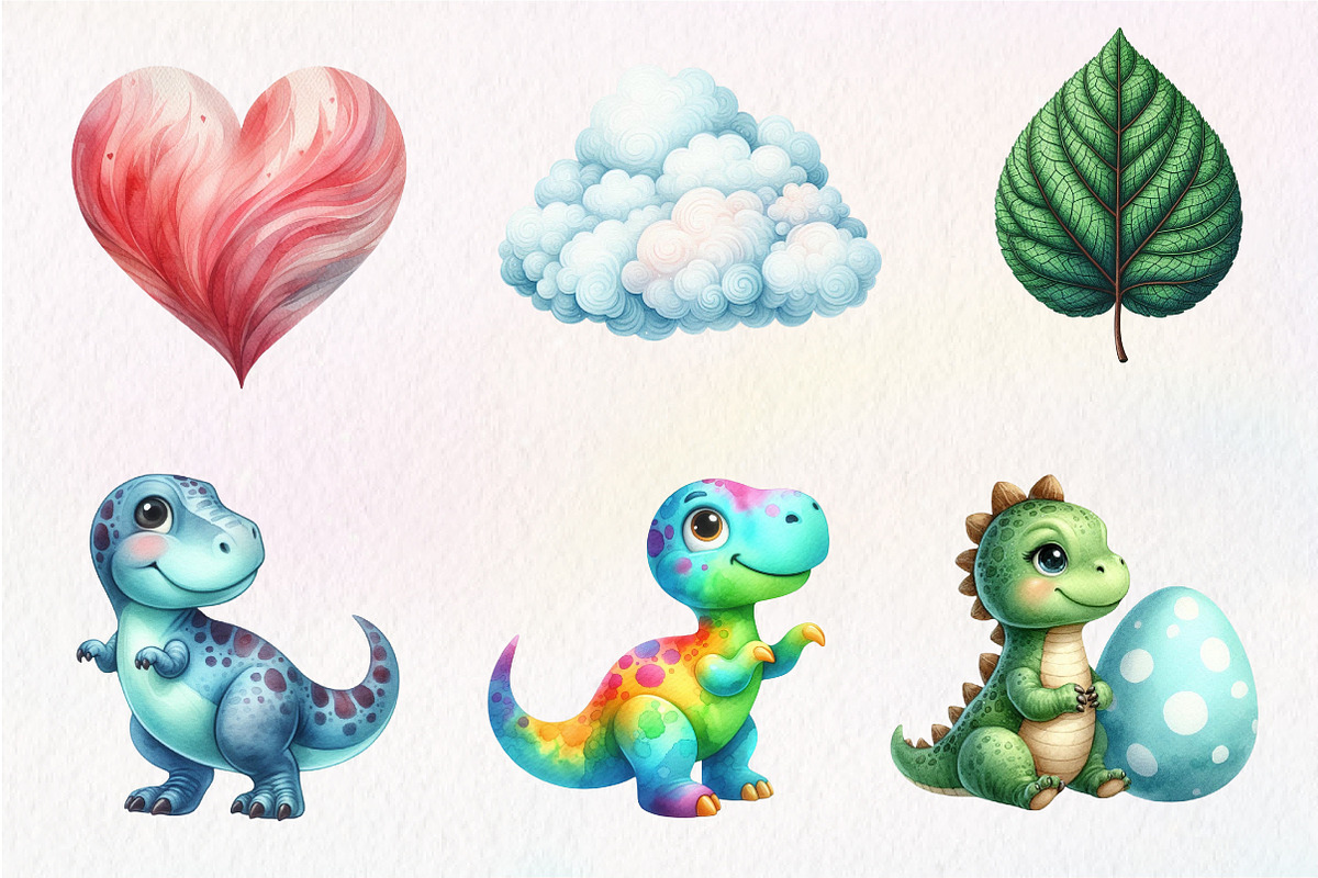 Cute Dinosaurs Clipart, an Illustration by CreationArt (Photo 2 of 5)