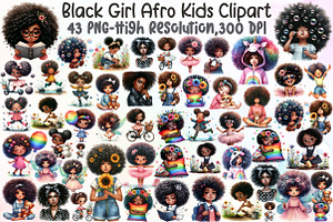 Black Girl Afro Kids Clipart Bundle, an Illustration by Sublimation Artist