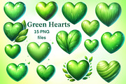 Green hearts PNG clipart set, an Object Graphic by LoLoArt (Thumbnail 1 of 3)