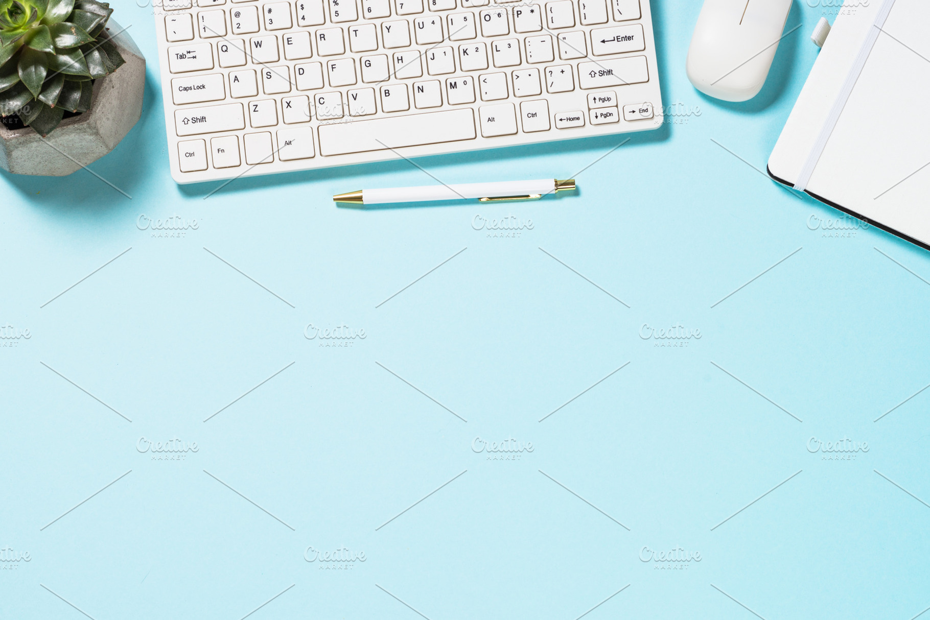 Office flat lay background on blue featuring above, accessories, and, a Business Photo by Nadia-nb