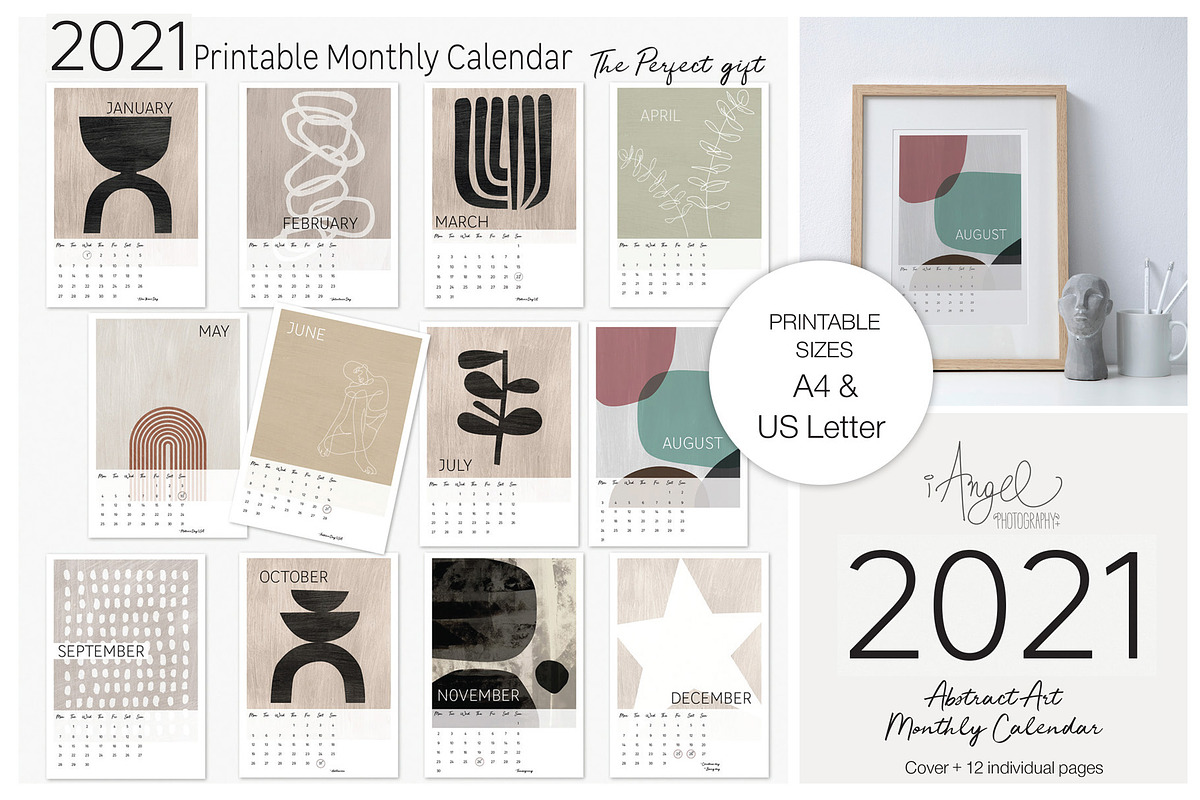 2021 Abstract Art Printable Calendar, a Stationery Template by ...