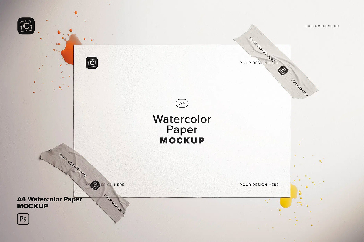 A4 Watercolor Paper Mockup, a Product Mockup by Custom Scene (Photo 2 of 10)