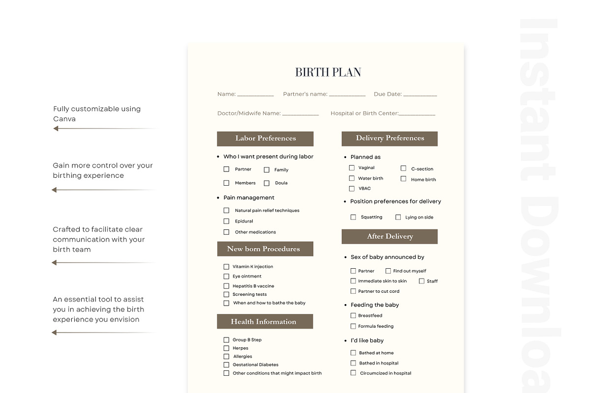 Cesarean Birth Plan Template, a Print Template by BrushstrokeArtGB (Photo 4 of 5)