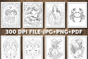 Adults Zodiac Coloring Book Pages, a Person Illustration by Design Station (Thumbnail 2 of 5)