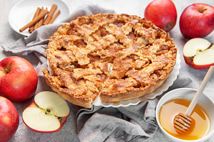 Apple pie, dessert food, baking, cinnamon, apples, a Food & Drink Photo by Olena Rudo