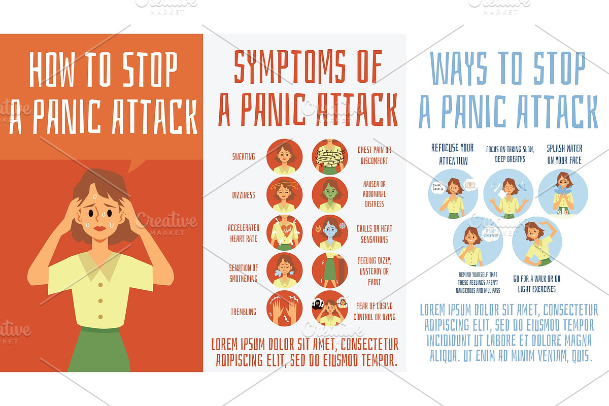 Panic attack symptoms and ways to, a Healthcare Illustration by Sabelskaya
