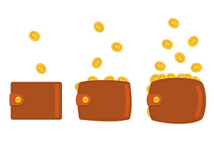 Stages of filling wallet gold coins, a Finance Illustration by Vectorbuum