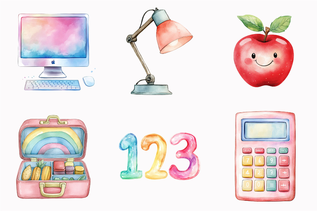 Watercolor Pastel School Clipart, an Illustration by Design Market (Photo 5 of 5)