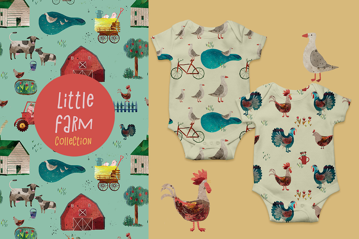 Watercolor Farm Animals patterns, a Pattern Graphic by watercolor kamill (Photo 1 of 7)