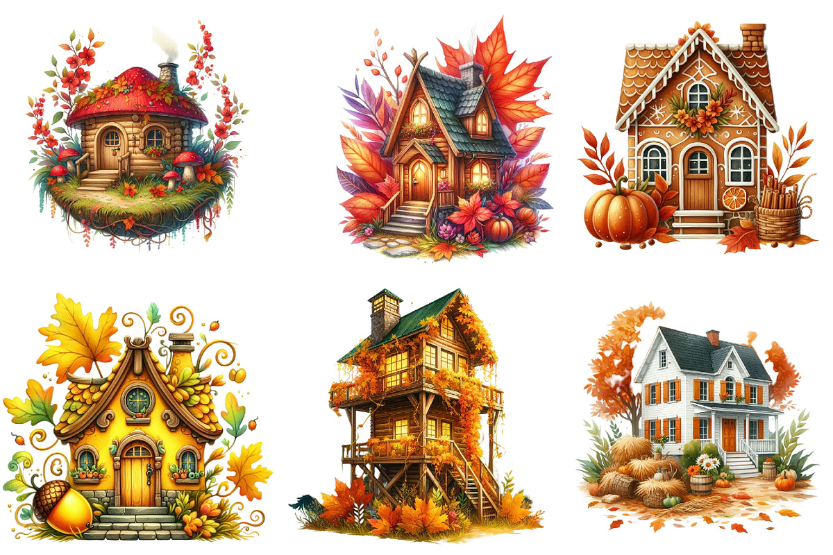 Watercolor Autumn House Clipart, an Illustration by Watercolor design (Photo 3 of 4)