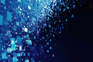 Blue digital square data stream fall, a Photo by Pixeness Studio